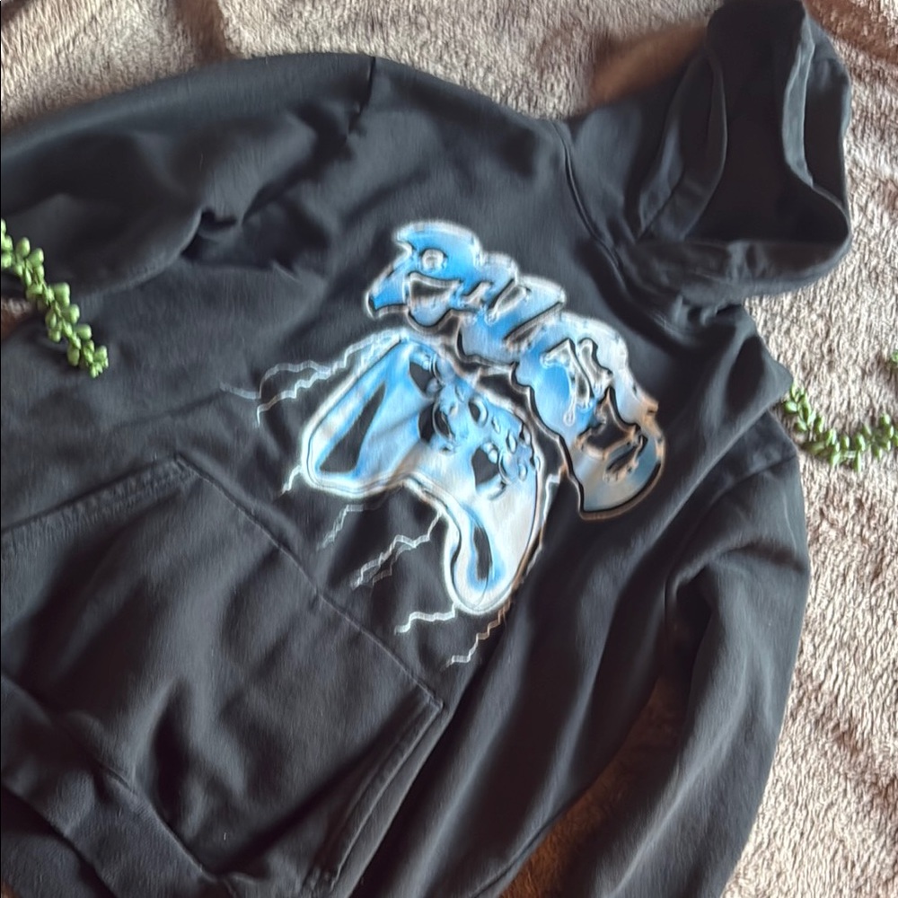 Black Hoodie with Blue Graphic Design Video Game Streetwear